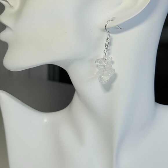 Clear Quartz Chip Dangle Earrings - Picture 4 of 6